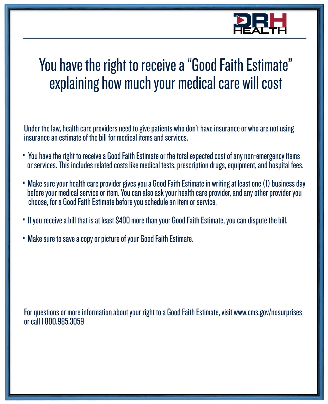 Good Faith Estimate DRH Health